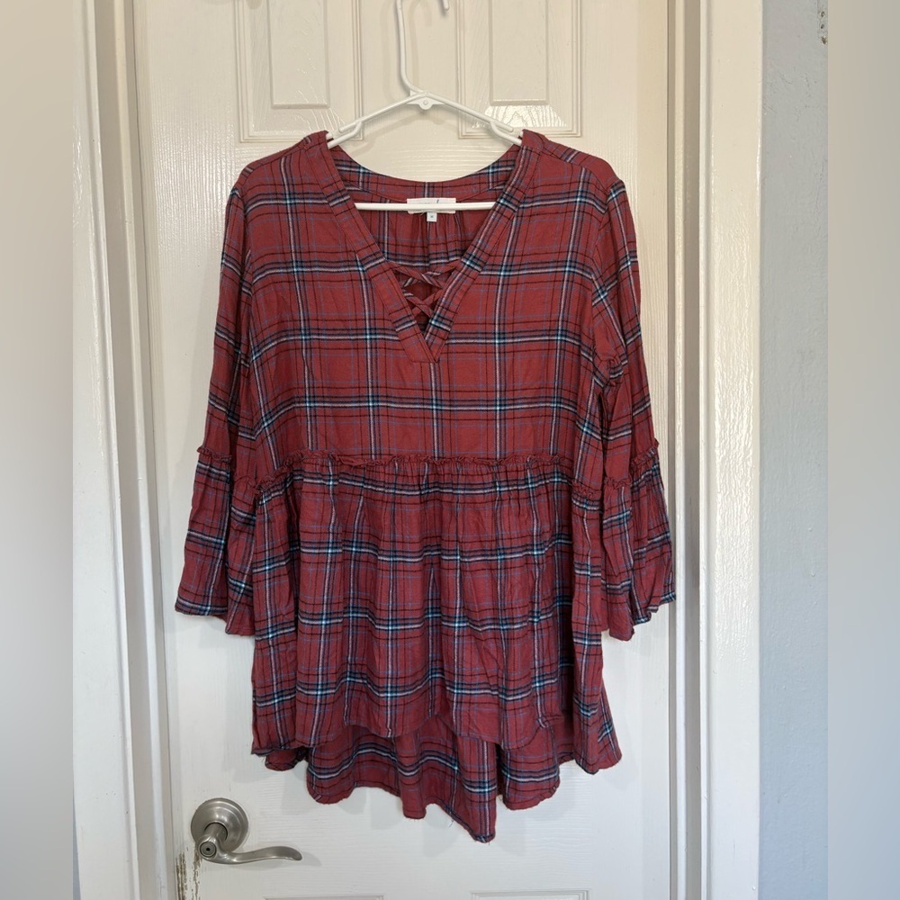 Grace & Lace Red and Blue Tiered Bell Sleeve Tunic
